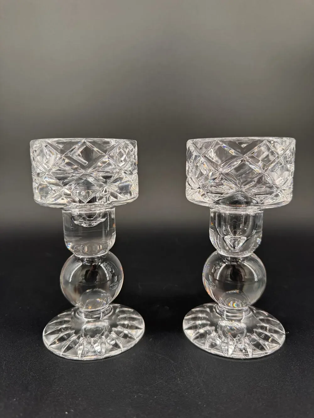 Vintage Block Crystal Candlestick Holders Set of 2 6